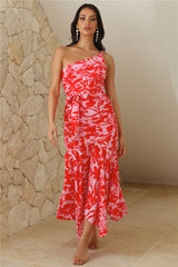 Palm Trees Around One Shoulder Maxi Dress Pink
