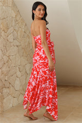 Palm Trees Around One Shoulder Maxi Dress Pink