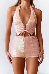Crystal Ball Sequin Shorts Peach