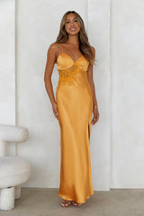 Goddess Of Dawn Satin Maxi Dress Orange