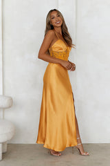 Goddess Of Dawn Satin Maxi Dress Orange