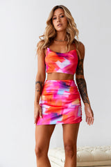 Fiery Fiesta Asymmetrical Mini Skirt Multi