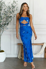 Hottest Friend Mesh Strapless Maxi Dress Blue