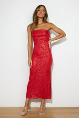 Chilling On My Own Maxi Dress Red Sequin
