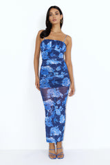 Blossom Mesh Maxi Dress Blue