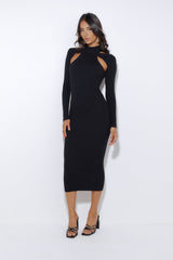 Season For It Ribbed Midi Dress Black