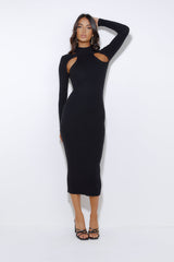 Season For It Ribbed Midi Dress Black