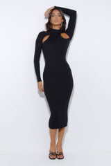 Season For It Ribbed Midi Dress Black