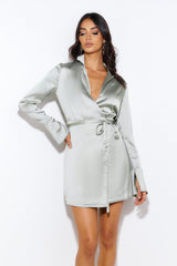Love To Dance Satin Mini Dress Sage