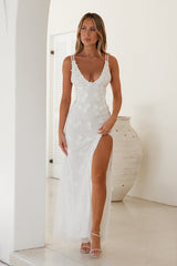 Sprinkle Daisies Mesh Maxi Dress White