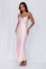 The Penelope Cowl Satin Maxi Dress Pink