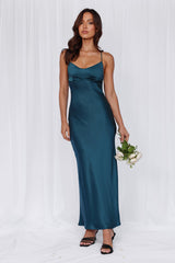 The Samara Satin Maxi Dress Teal