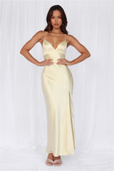 The Sophia Satin Maxi Dress Yellow