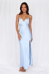 The Sophia Satin Maxi Dress Blue