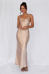 The Penelope Cowl Satin Maxi Dress Champagne