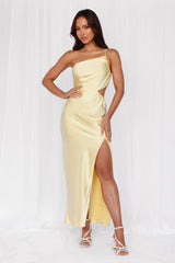 The Opal One Shoulder Satin Maxi Dress Yellow