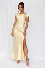 The Valentina Cap Sleeve Satin Maxi Dress Yellow