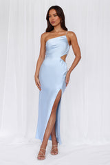 The Opal One Shoulder Satin Maxi Dress Blue