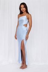 The Opal One Shoulder Satin Maxi Dress Blue