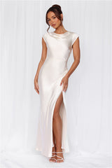 The Valentina Cap Sleeve Satin Maxi Dress Pearl