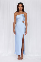 The Opal One Shoulder Satin Maxi Dress Blue