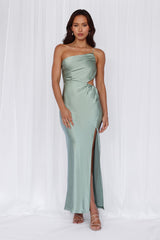 The Opal One Shoulder Satin Maxi Dress Sage