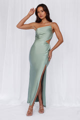 The Opal One Shoulder Satin Maxi Dress Sage