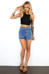 DNM High Rise Denim Shorts Mid Blue