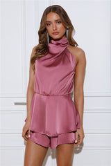 Going On Dates Satin Romper Rose Pink