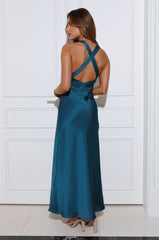 Unconditional Love Satin Maxi Dress Teal