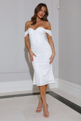 Linking Up Lace Midi Dress White