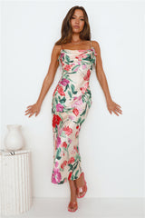 Let Love Bloom Satin Maxi Dress Print