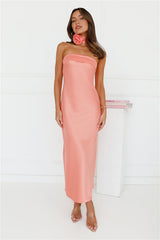 Not My Behaviour Satin Strapless Maxi Dress Peach