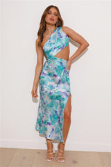 Color Splash Satin Midi Dress Blue