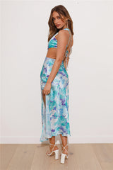 Color Splash Satin Midi Dress Blue