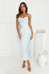Tinsel Touch Satin Sequin Maxi Dress Blue