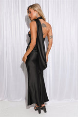 Glistening Lights Satin Maxi Dress Black