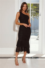 In The Twilight One Shoulder Mesh Maxi Dress Black