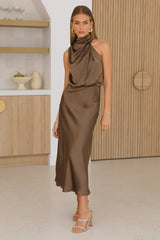 Switch Over Satin Maxi Dress Brown