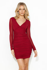 Strut Your Stuff Mesh Long Sleeve Mini Dress Maroon