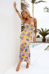 Violet Blooms Mesh Maxi Dress Yellow