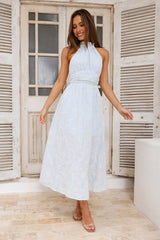 Sky High Hills Halter Maxi Dress Blue
