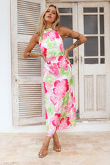 Distant Now Satin Halter Maxi Dress Pink
