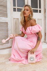 Fun Loving Off Shoulder Midi Dress Pink