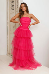 Hidden Opal Strapless Tulle Maxi Dress Hot Pink