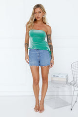 Chicago Nights Strapless Glitter Crop Top Green