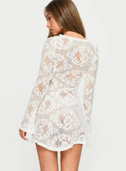 Gold Dust Crochet Tie-Up Mini Dress Cream