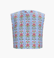 Couturebud The Rosalie Top - Blue Floral Block Stripe