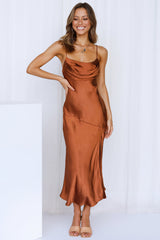 Lychee Martini Satin Midi Dress Chocolate