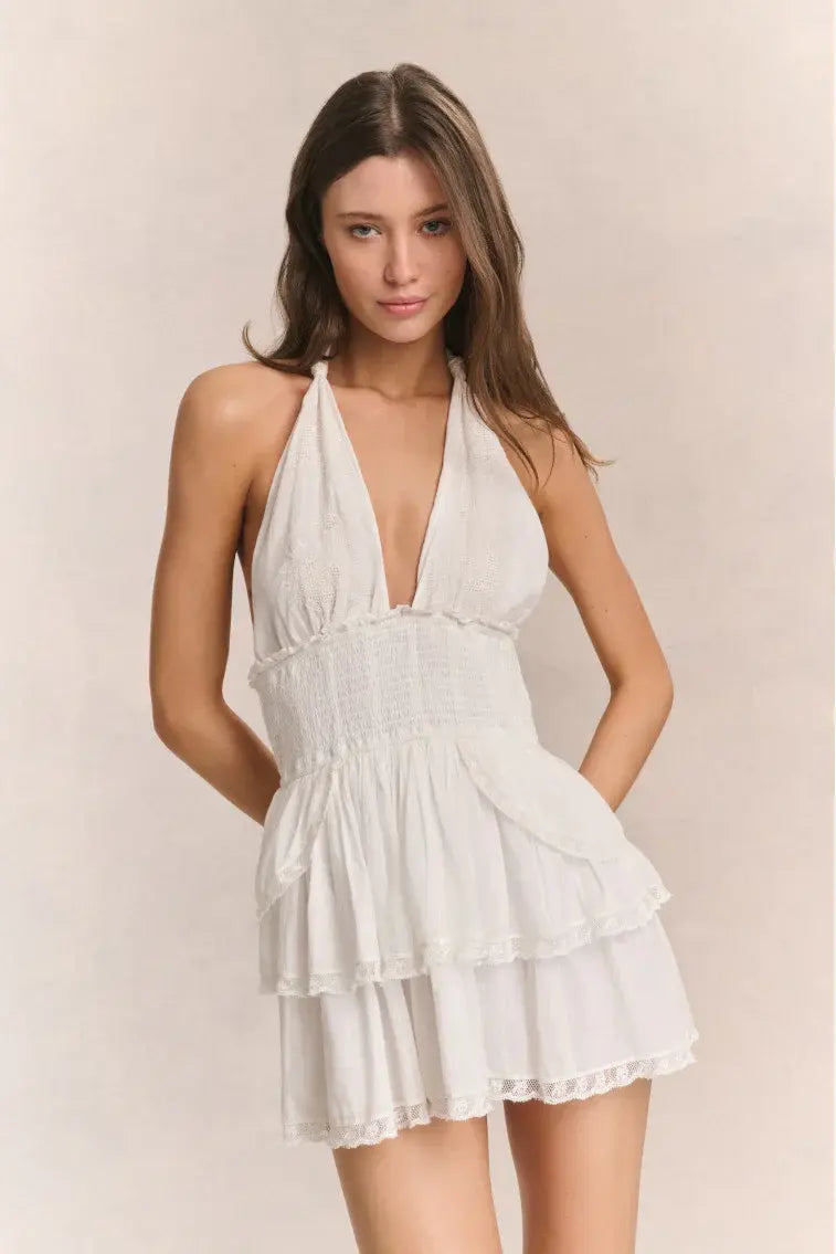 Deanna Halter Mini Dress - TRUE WHITE